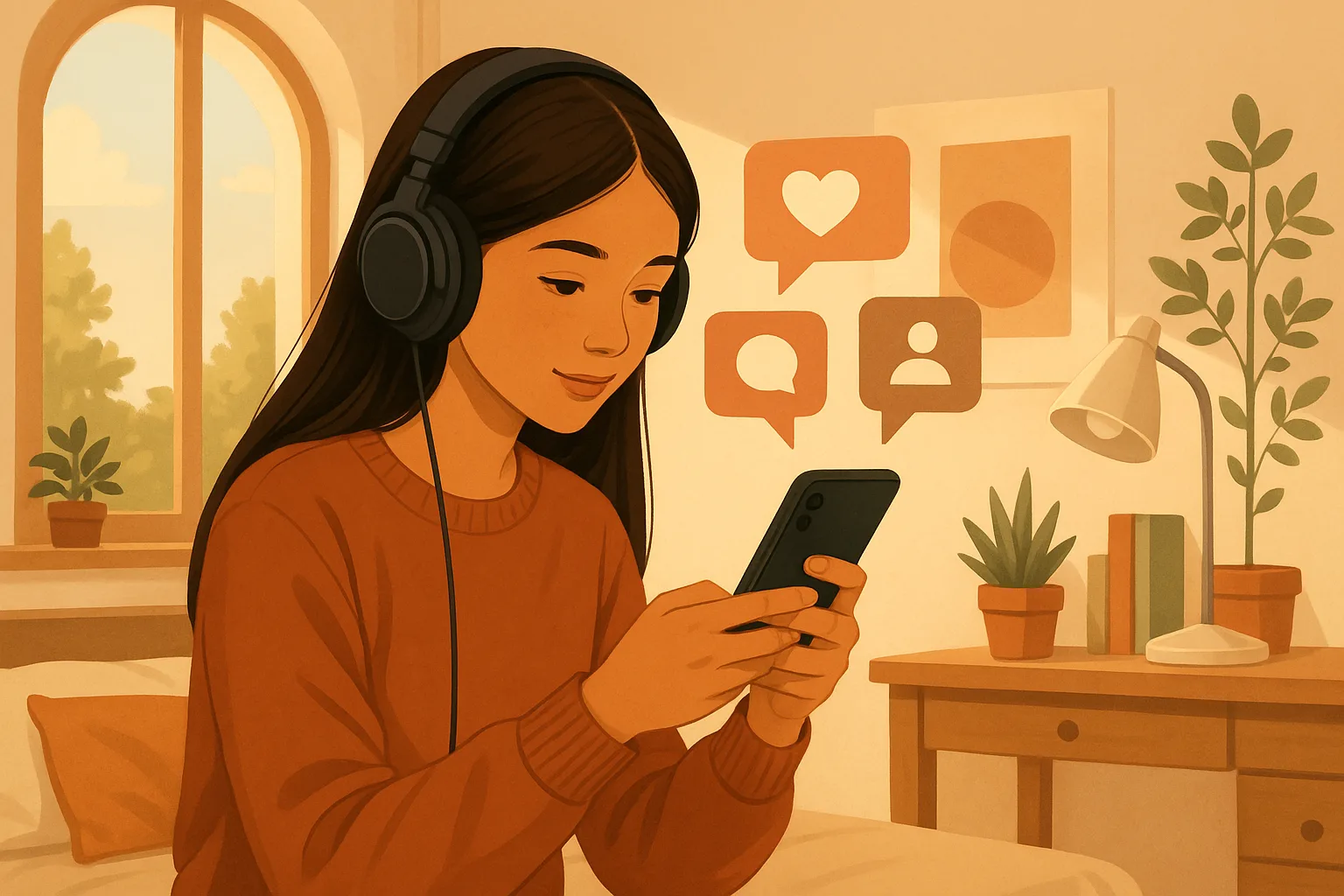 Illustration einer Englisch Hörverstehen-Übung zum Thema This interview discusses why social media is popular among Niveau B1