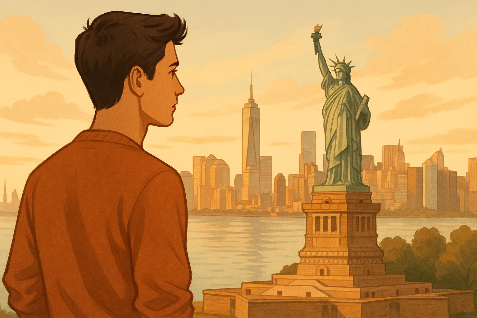 Illustration einer Englisch Hörverstehen-Übung zum Thema American Dream Niveau B1