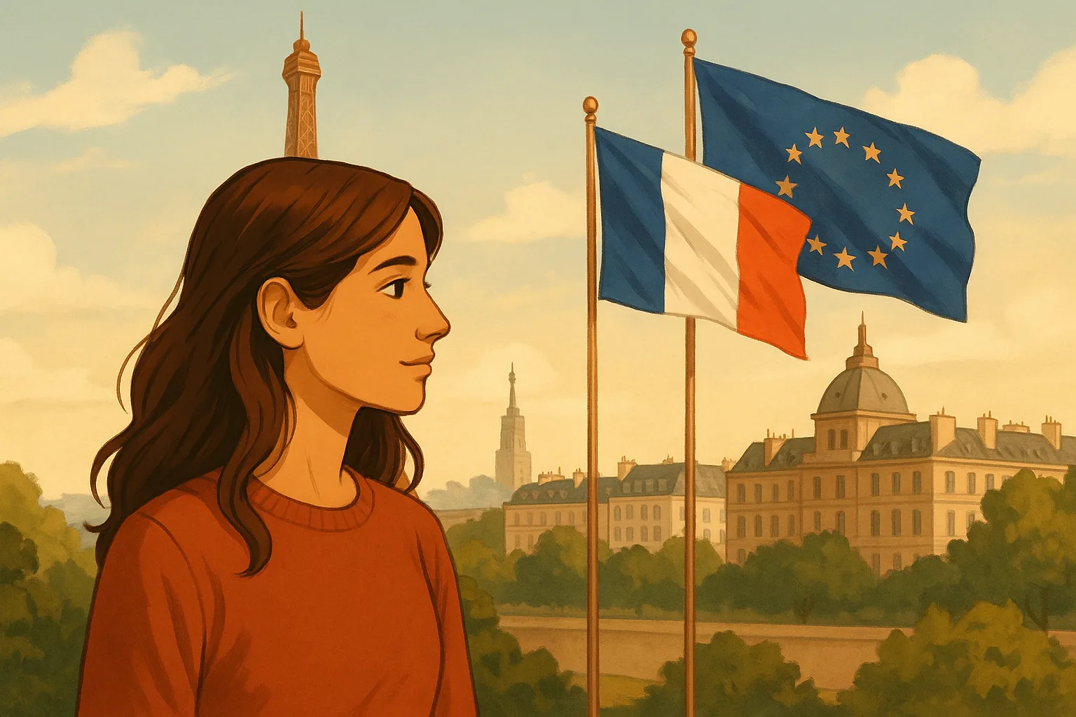 Illustration einer Französisch Hörverstehen-Übung zum Thema Coopération France-Europe Niveau B2