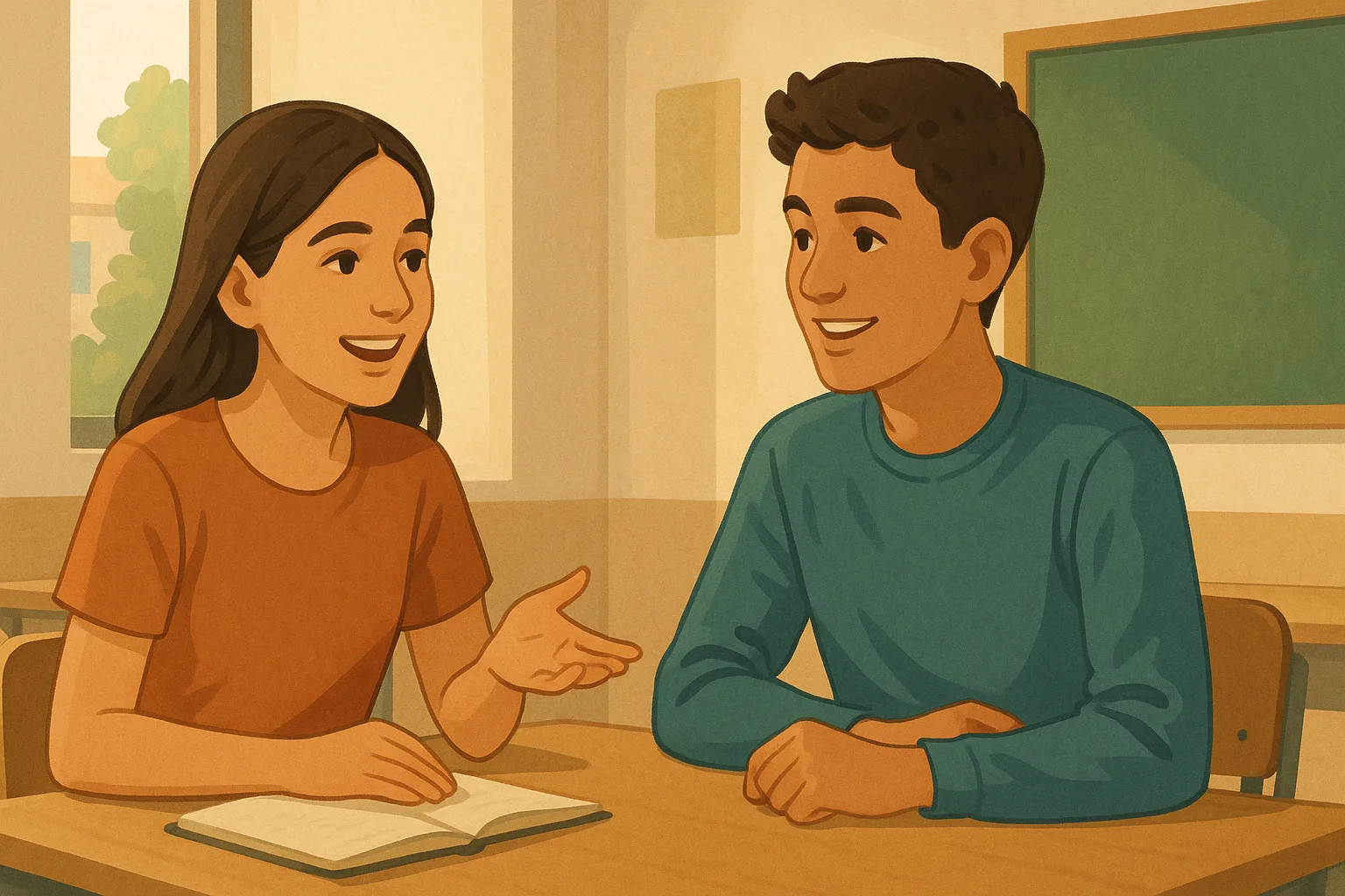 Illustration einer Spanisch Hörverstehen-Übung zum Thema Una conversación sobre la familia Niveau A2 Klasse 8