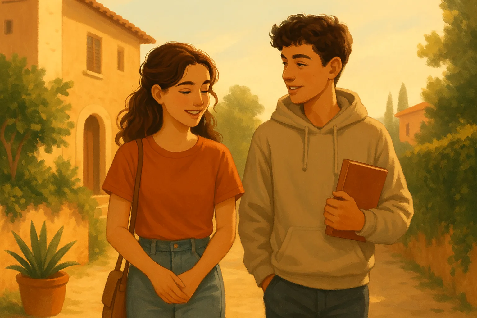 Illustration einer Spanisch Hörverstehen-Übung zum Thema Conociendo a Marta y Luis Niveau A1 Klasse 8