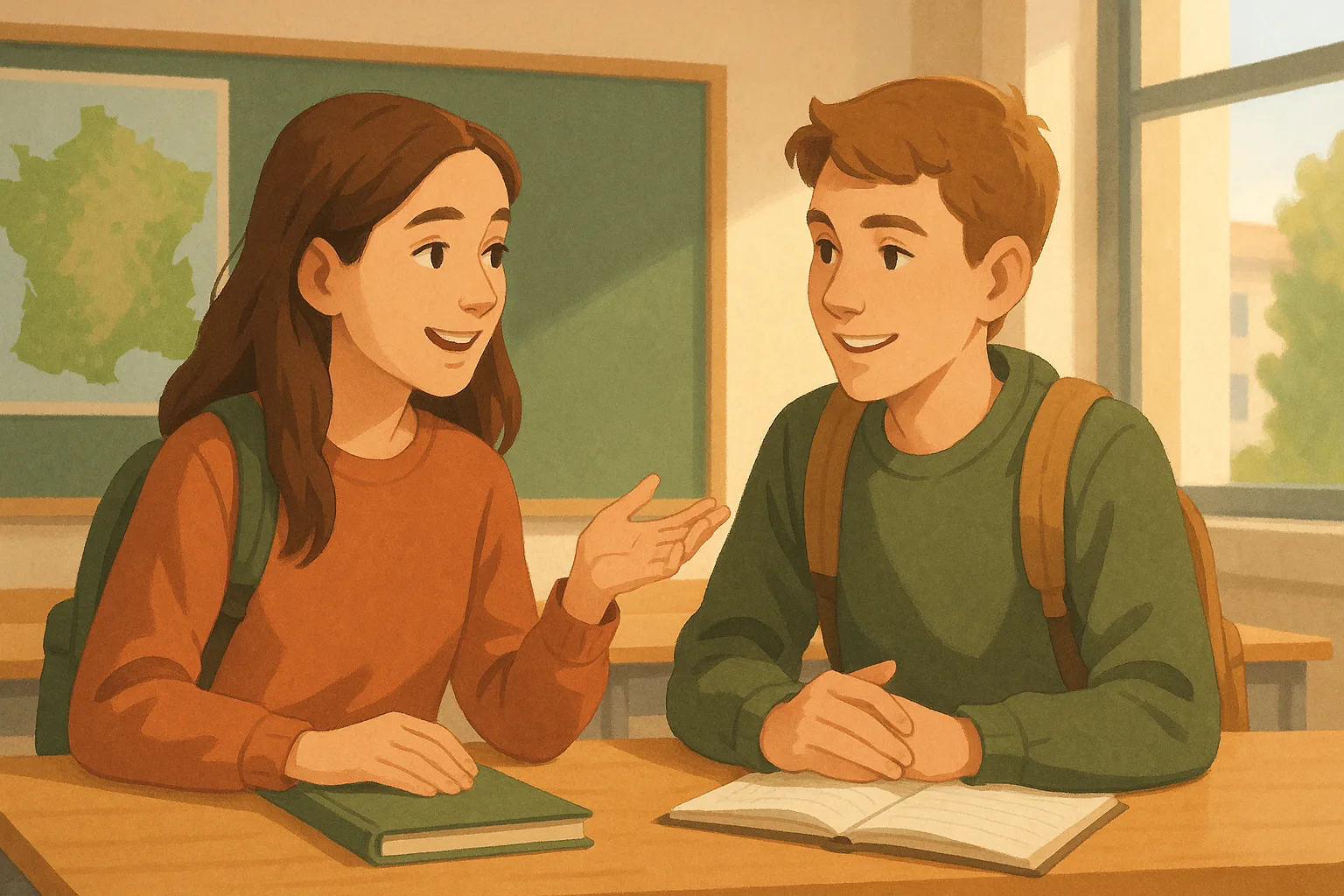 Illustration einer Französisch Hörverstehen-Übung zum Thema Préparation pour un échange Niveau A2 Klasse 8