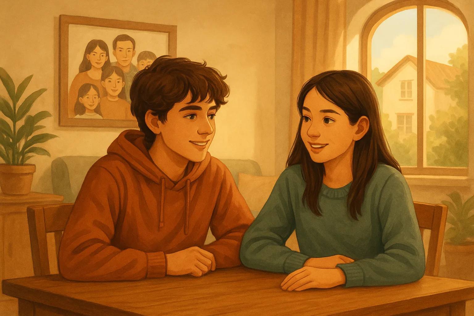 Illustration einer Englisch Hörverstehen-Übung zum Thema Talking about Family Niveau A1 Klasse 5